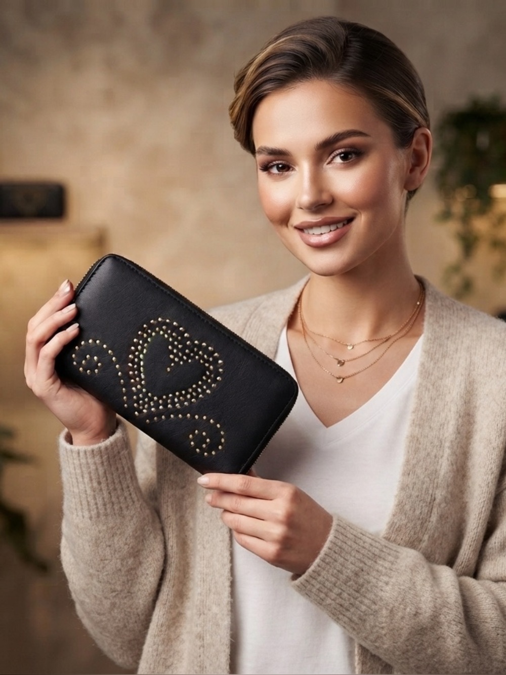 Alexis Bendel Heart Wallet Black Studded Heart Women's Wallet